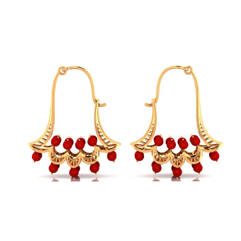 Women’s gold-plated earrings-Red Stones And Floral Motifs Set In 22k Gold Earrings