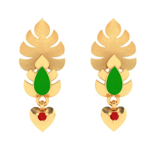 Women’s gold drop earrings-Stunning Leaves And Heart Design 22k Gold Earrings For Women From Goldlites Collection