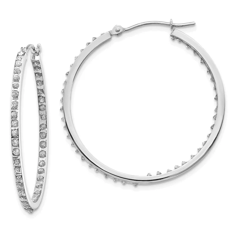 Women’s cubic zirconia stud earrings-14k White Gold Diamond Fascination Round Hinged Hoop Earrings