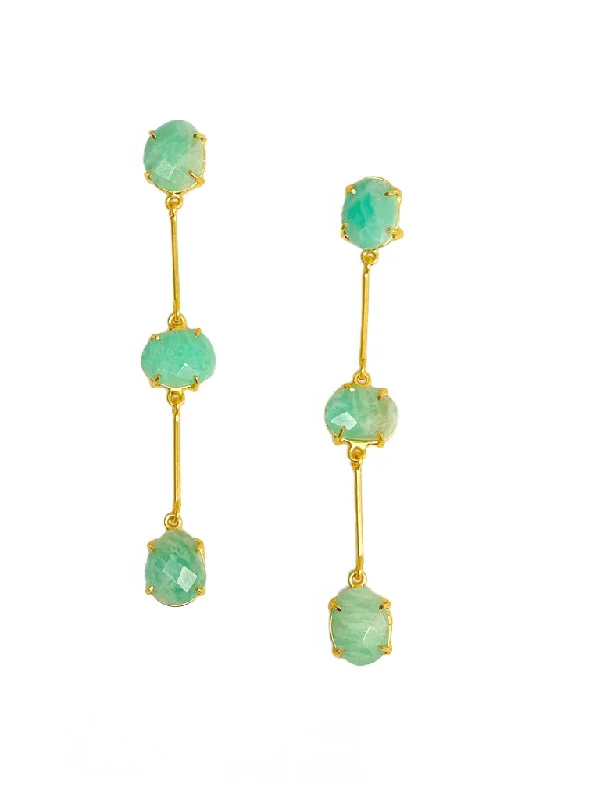 Women’s simple gold earrings-Clary | Amazonite