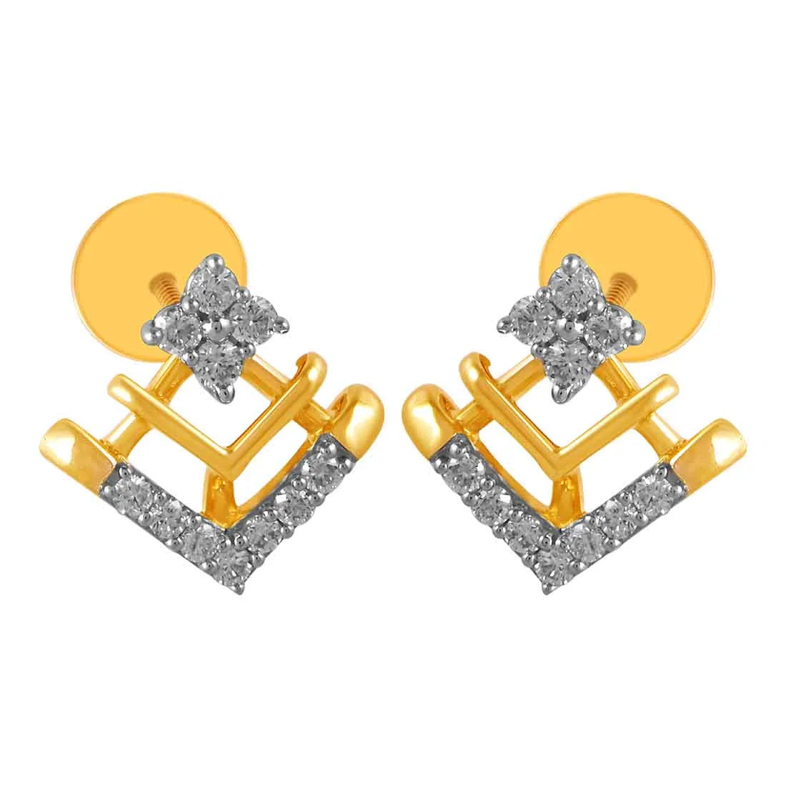 Women’s gemstone earrings-14KT (585) Yellow Gold & Diamond Graceful Stud Earrings