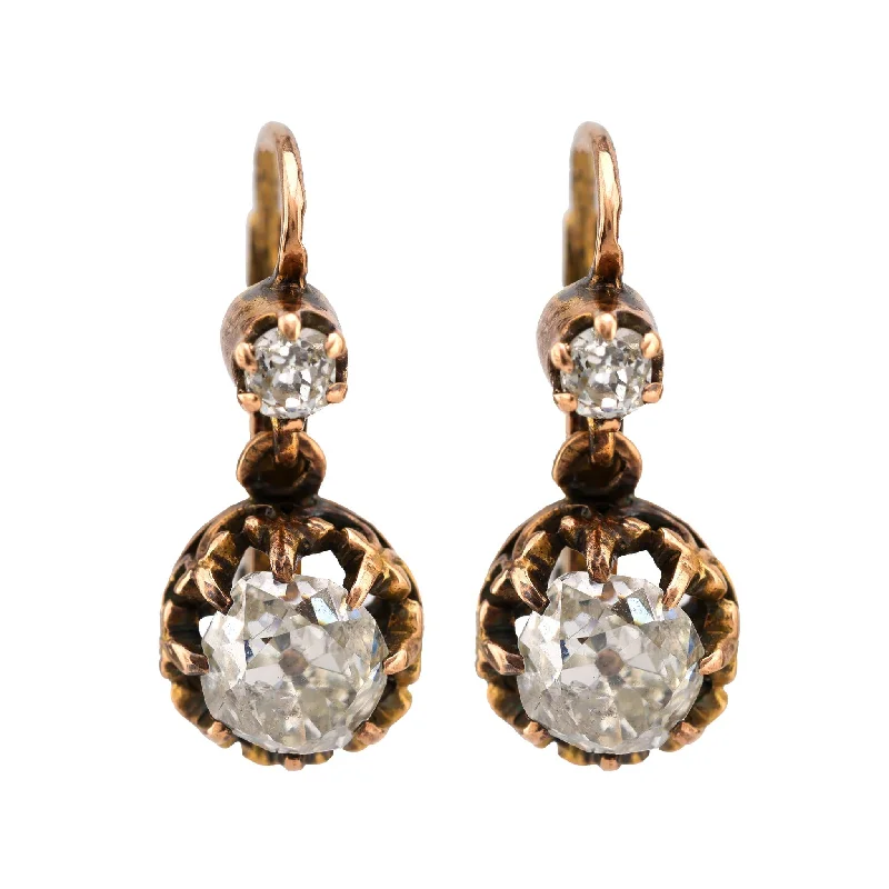 Women’s art deco earrings-Antique Style Old Mine Diamond 18K Yellow Gold Drop Earrings