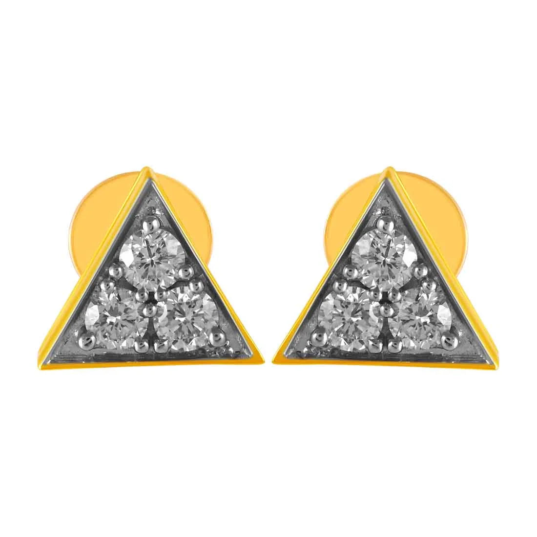 Women’s silver hoop earrings-14KT (585) Yellow Gold & Diamond Triangle Shaped Stud Earrings