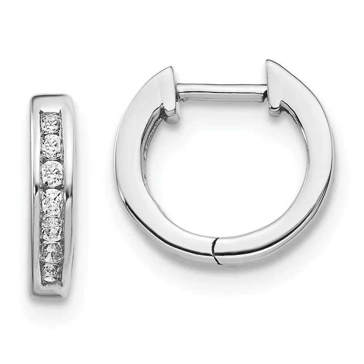 Women’s small hoop earrings-14k White Gold Diamond Hinged Hoop Earrings