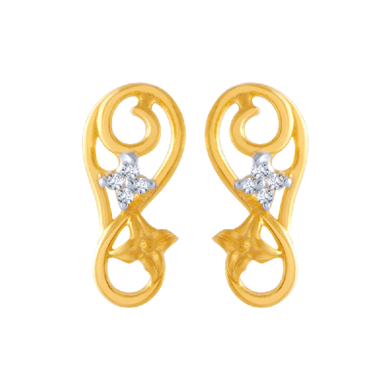 Women’s art deco earrings-14KT (585) Yellow Gold And American Diamond Stud Earrings For Women