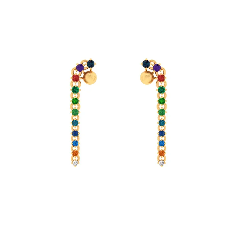 Women’s chunky earrings-14k Unique Gold Earrings With Multi-coloured Stones