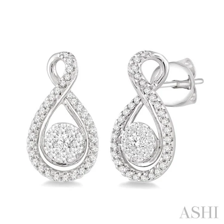 Women’s gemstone drop earrings-1/2 Ctw Lovebright Round Cut Diamond Earrings in 14K White Gold