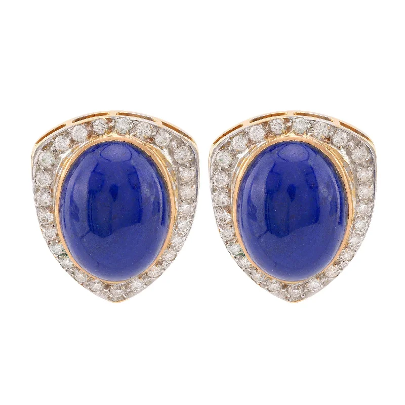 Women’s diamond teardrop earrings-Vintage Lapis Lazuli Diamond 14K Yellow Gold Earrings