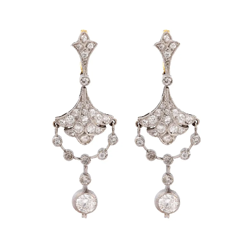 Women’s vintage earrings-Art Deco inspired 3 carat total weight diamond platinum chandelier earrings