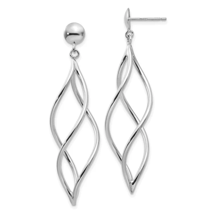 Women’s small stud earrings-14k White Gold Swirl Dangle Earrings