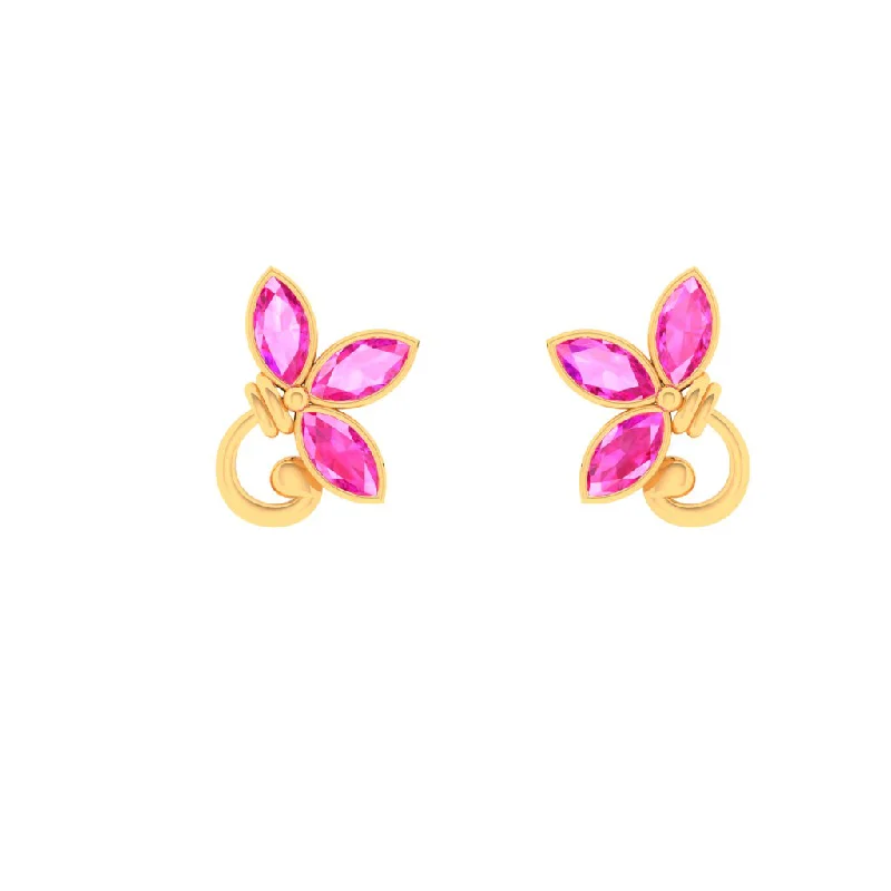 Women’s sapphire earrings-14k Gold Earrings With Petal Shaped Motifs And Pink Stones