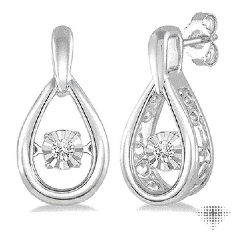 Women’s pearl stud earrings-1/20 Ctw Round Cut Diamond Emotion Earrings in Sterling Silver