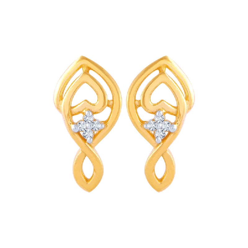 Women’s heart earrings-14KT (585) Yellow Gold And American Diamond Stud Earrings For Women