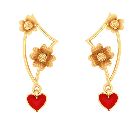 Women’s personalized earrings-Charming 22k Gold Flowers And Heart Geometric Designer Earrings From Pc Chandra Jewellers