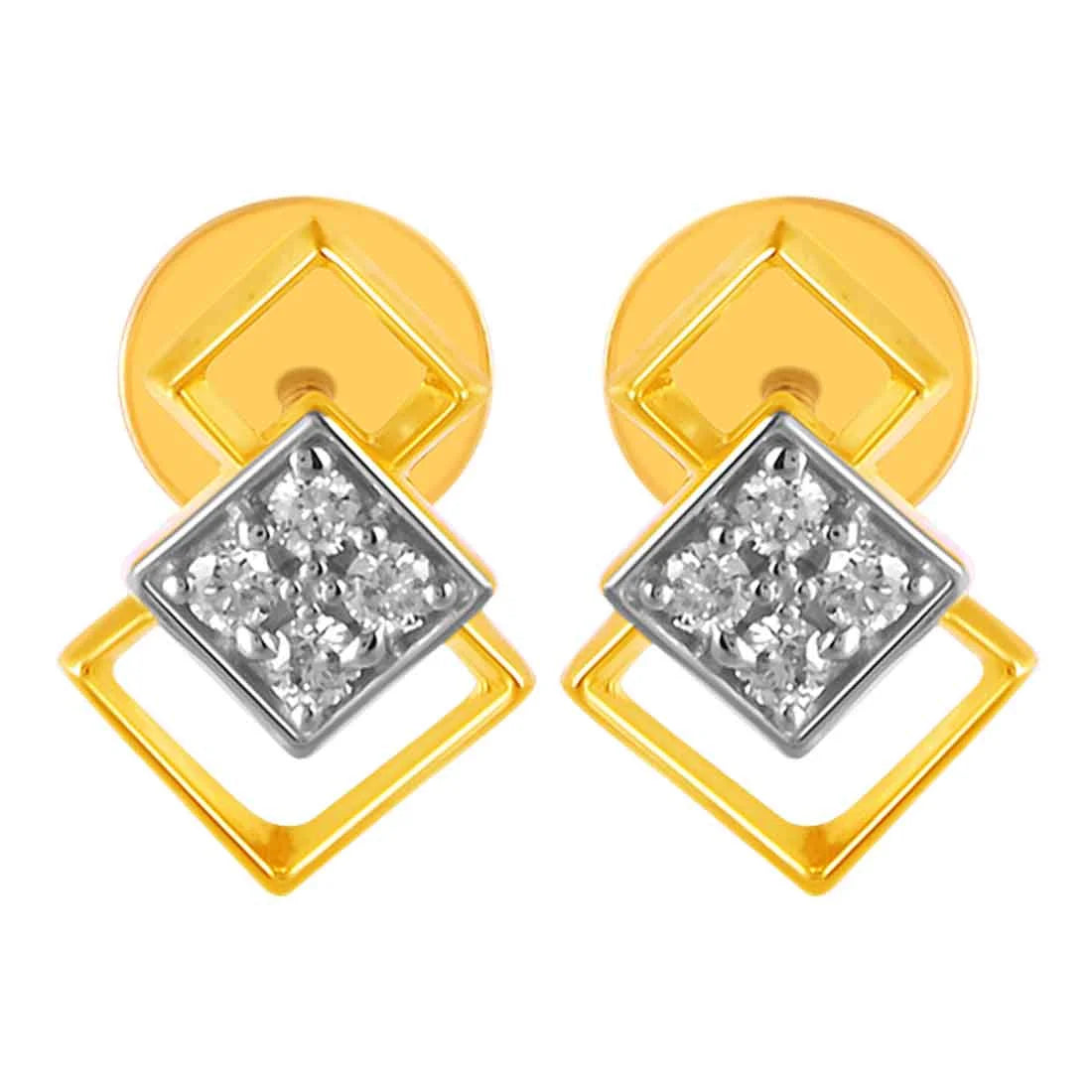 Women’s chandelier earrings-14KT (585) Yellow Gold & Diamond Overlapping Stud Earrings