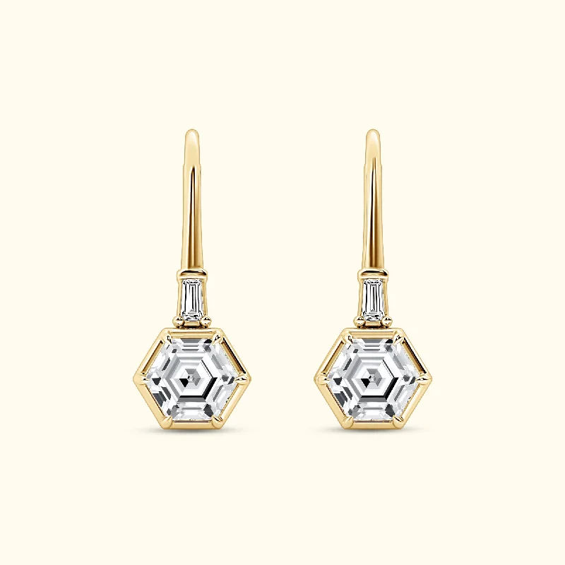 Women’s cubic zirconia stud earrings-Hexagon Drop Leverback 2.00cts Diamond Earrings