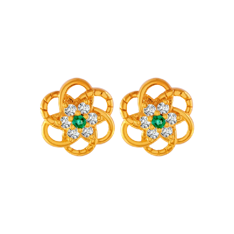 Women’s colorful gemstone earrings-22KT Yellow Gold And American Diamond Stud Earrings For Women