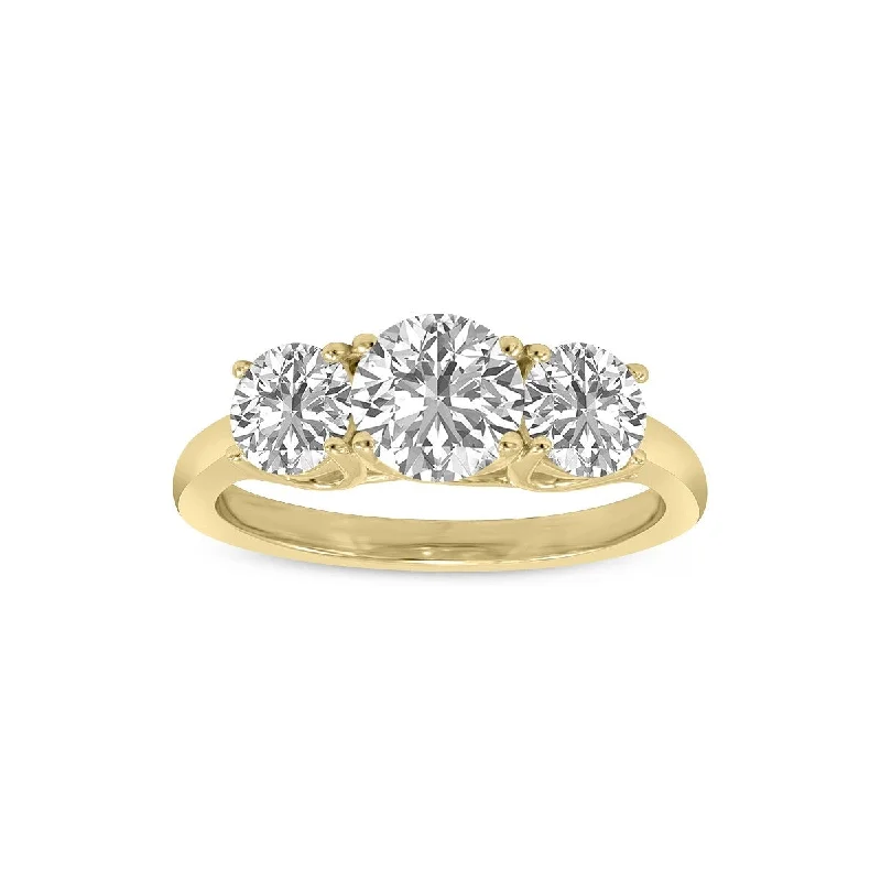 Women’s simple eternity rings-Marquee 3 Carat TW Three Stone Lab Grown Diamond Ring in 14K Yellow Gold