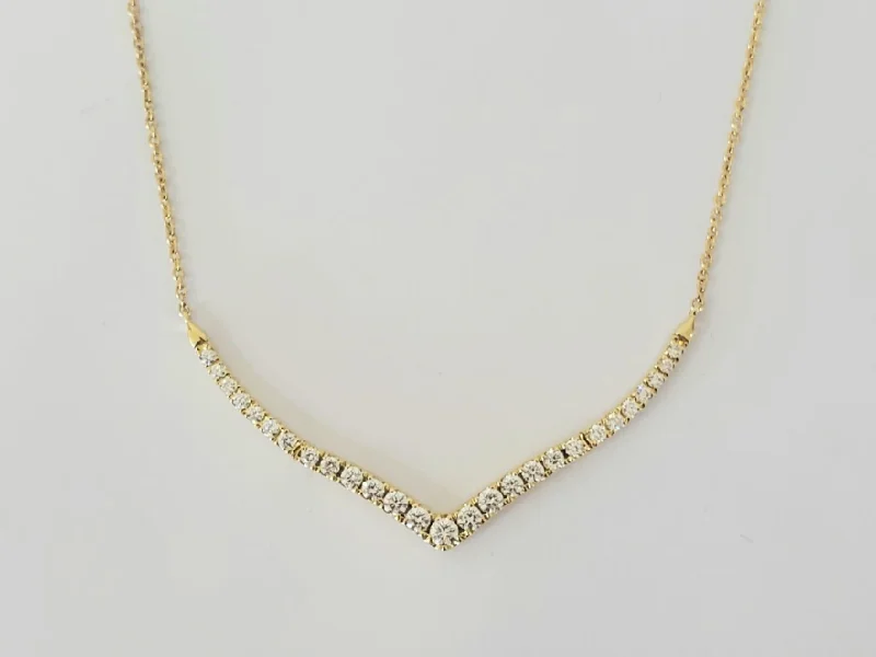 Women’s diamond necklaces-14kt Yellow Gold Chevron Bar Diamond Necklace