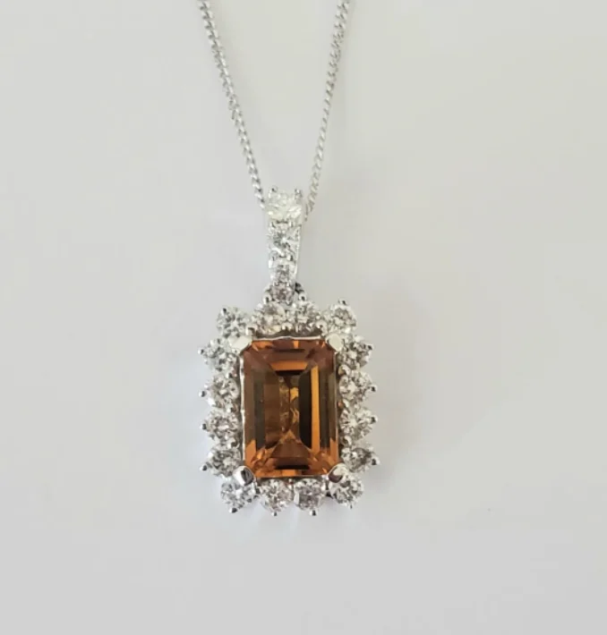 Women’s religious pendant necklaces-14kt White Gold Citrine and Diamond Pendant