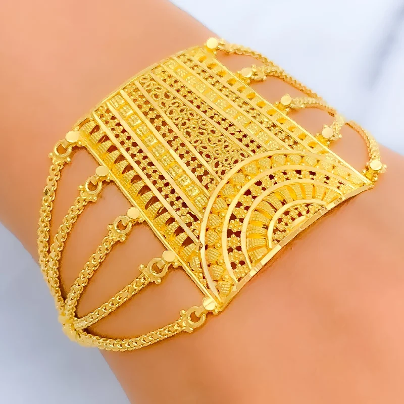 Women’s simple bangles-Shimmering Jali 22K Gold Statement Bracelet