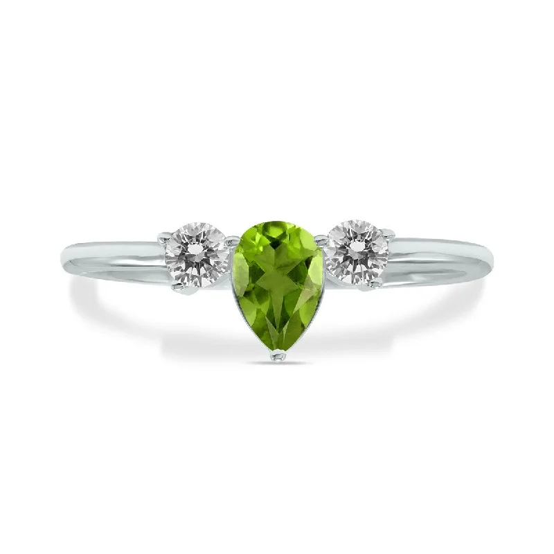 Women’s wedding sets with engagement rings-Marquee Jewels 1/2 Carat TW Pear Shape Peridot and Diamond Ring in 10K White Gold