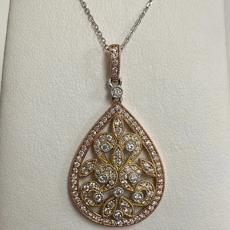 Women’s handmade necklaces-14kt Tri-Color Diamond Pendant