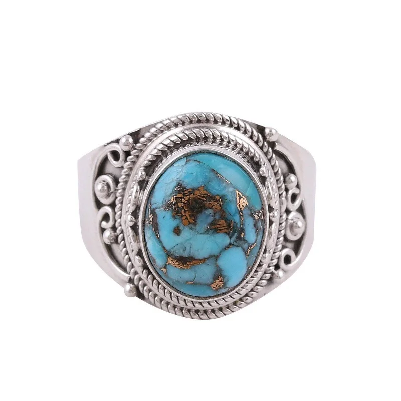 Women’s adjustable rings-NOVICA Golden Blue Delight, Sterling silver cocktail ring