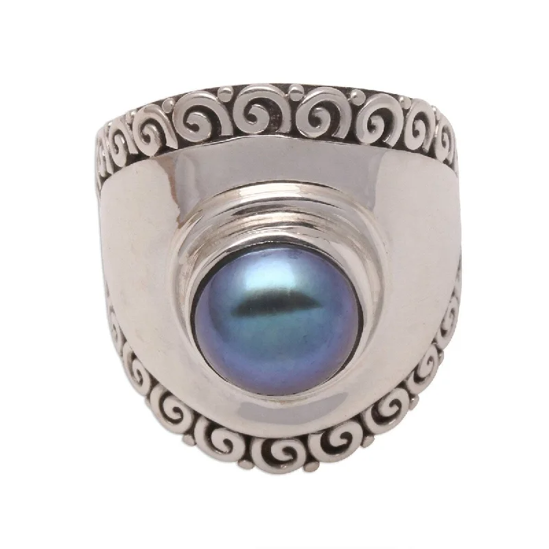 Women’s designer engagement rings-NOVICA Mountaintop in Peacock, Cultured pearl cocktail ring