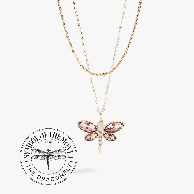 Women’s boho chic necklaces-Crystal Dragonfly Double Layer Necklace