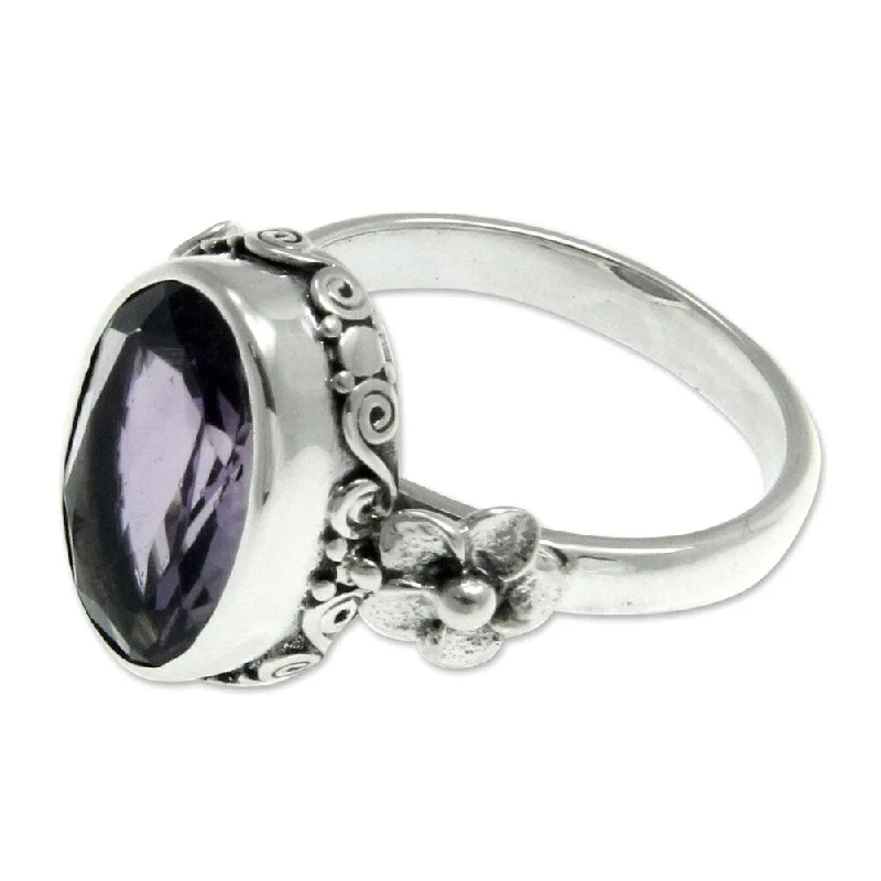 Women’s unique engagement rings-NOVICA Handmade Sterling Silver 'Frangipani Allure' Amethyst Ring (Indonesia)