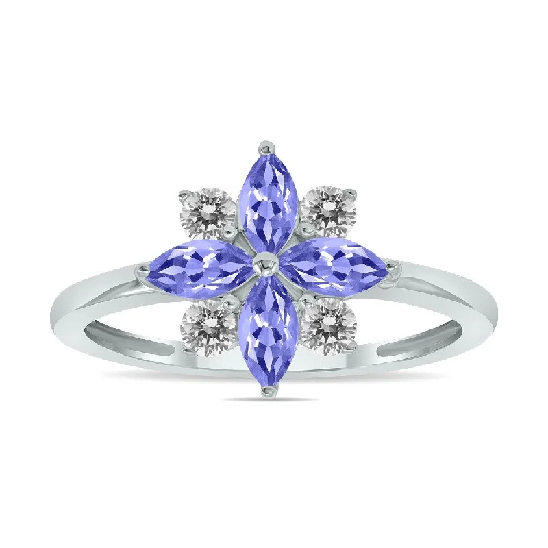 Women’s gemstone rings-Marquee Jewels 3/4 Carat TW Tanzanite and Diamond Flower Ring in 10K White Gold