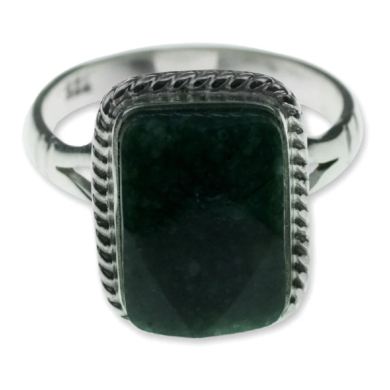 Women’s custom diamond wedding rings-Handmade Sterling Silver 'Maya Forest Princess' Jade Ring (Guatemala)