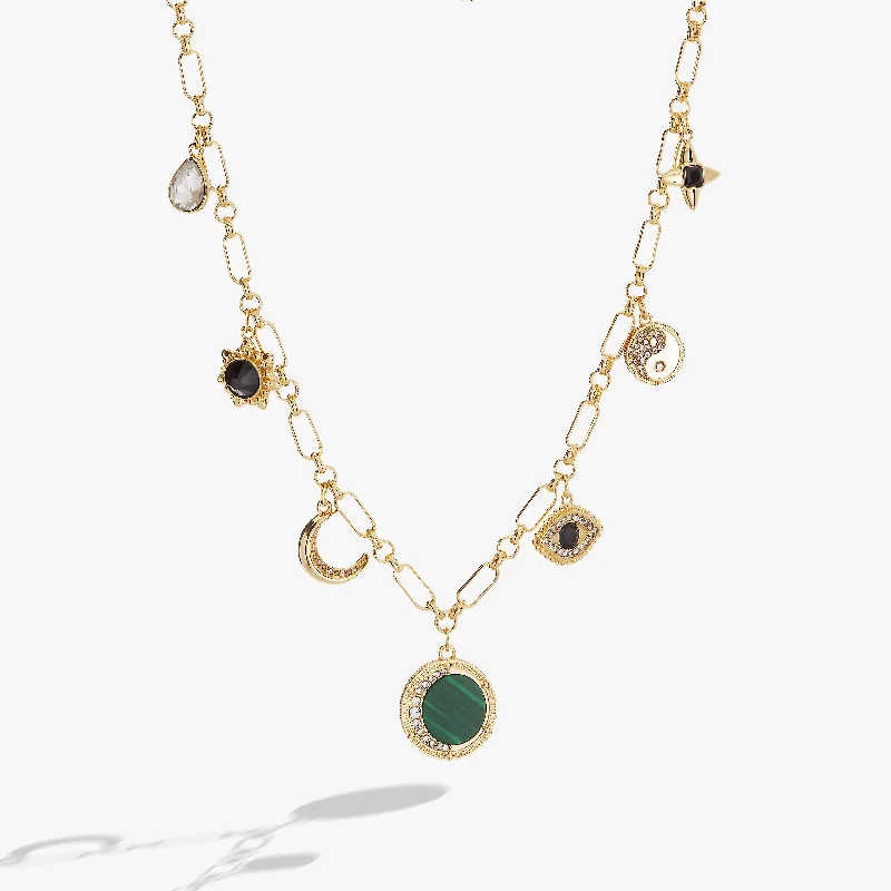 Women’s chunky gold necklaces-Malachite Charm Necklace