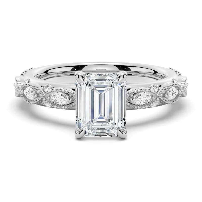 Women’s large diamond engagement rings-Vintage Infinity Milgrain Emerald Cut Moissanite Engagement Ring