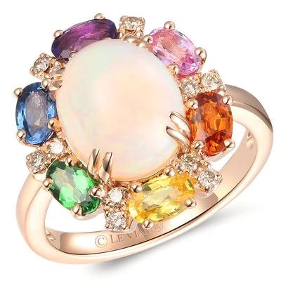 Women’s multi-stone engagement rings-Le Vian 14K Strawberry Gold Neopolitan Opal, Blueberry, Bubblegum Pink and Yellow Sapphire, Grape Amethyst, Forest Green Tsavarite, Spessartite and Nude Diamond Ring