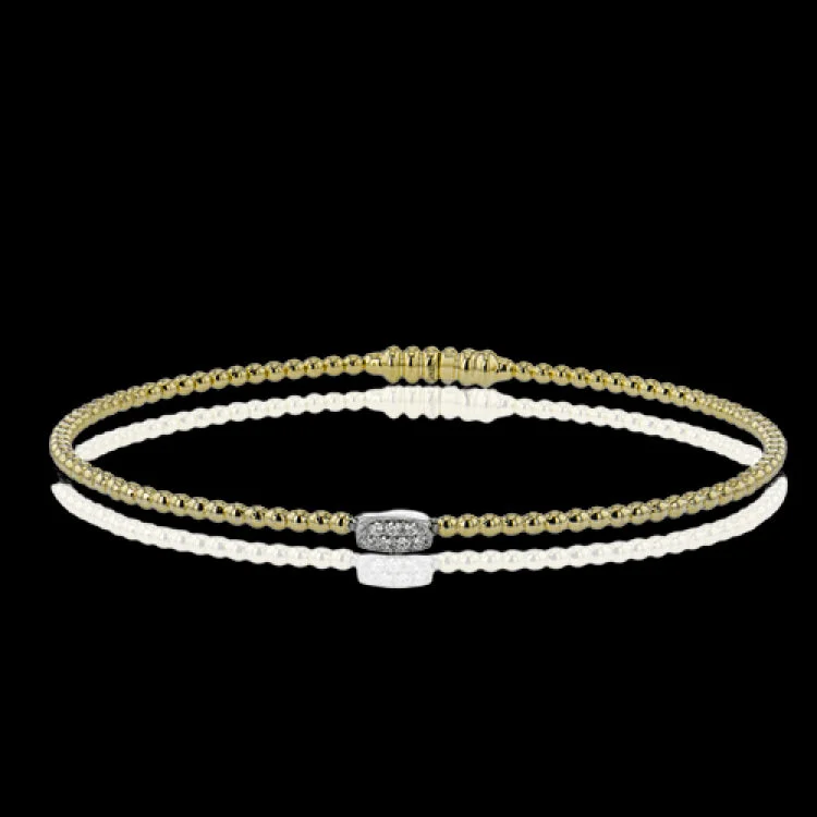 Women’s chunky bracelets-18K YG beaded bangle with diam accent and magnetic closure, perfect bangle for stacking