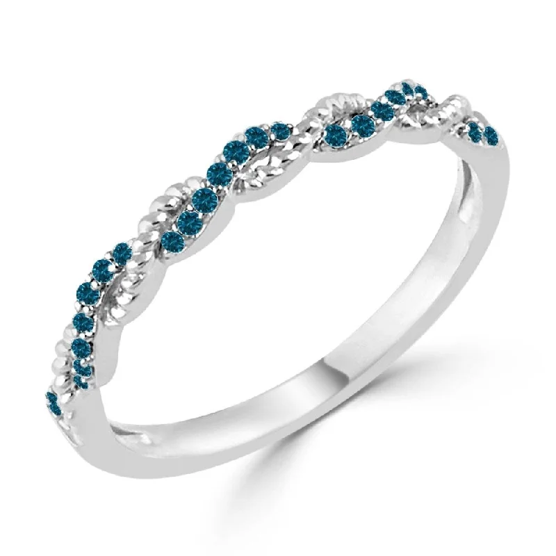 Women’s statement cocktail rings-Auriya 0.08cttw Stackable Petite Twisted Rope Blue Diamond Ring 10k Gold Ultra-thin