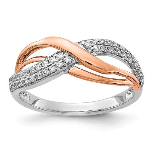 Women’s yellow diamond engagement rings-14K White And Rose Gold Diamond Ring