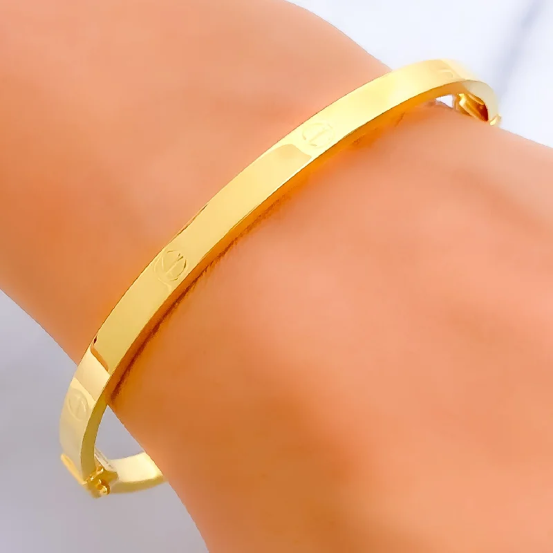 Women’s friendship bracelets-Modern 22K Gold Skinny Screw Bangle Bracelet