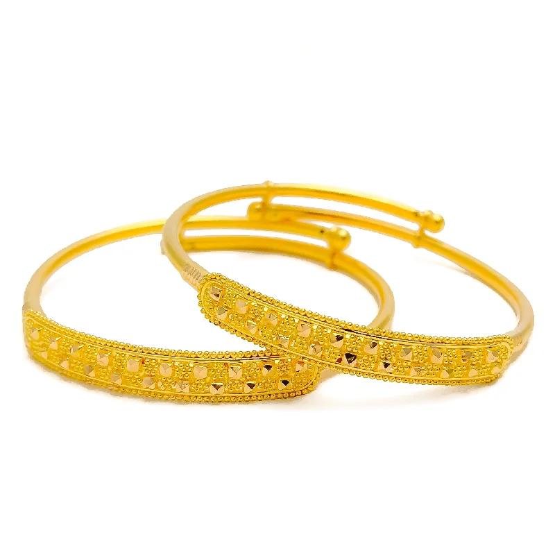 Women’s woven bracelets-Shimmering Posh 22k Gold Baby Bangle Pair