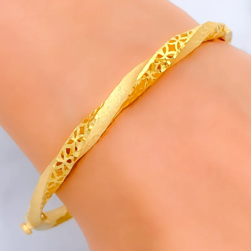 Women’s woven bracelets-Decorative 22k Gold Bangle Bracelet