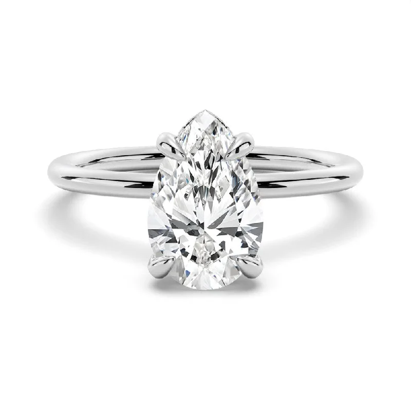 Women’s engagement rings with rubies-Pear-Shaped Solitaire Moissanite Engagement Ring With Hidden Halo