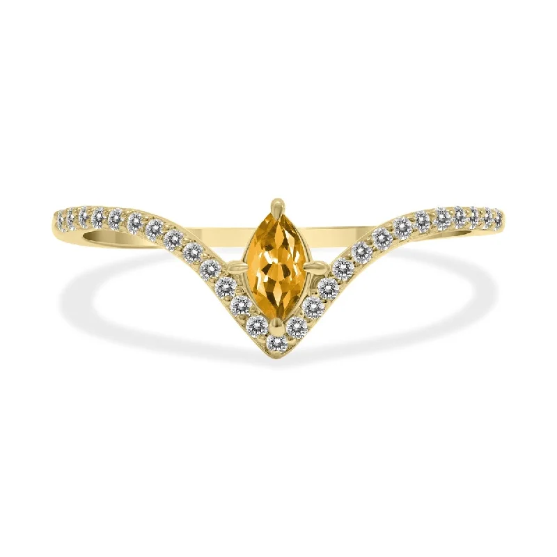 Women’s bold rings-Marquee Jewels 1/4 Carat TW Citrine and Diamond V Shape Ring in 10K Yellow Gold