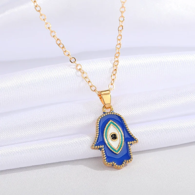 Dark Blue Palm Light Blue Eye Necklace