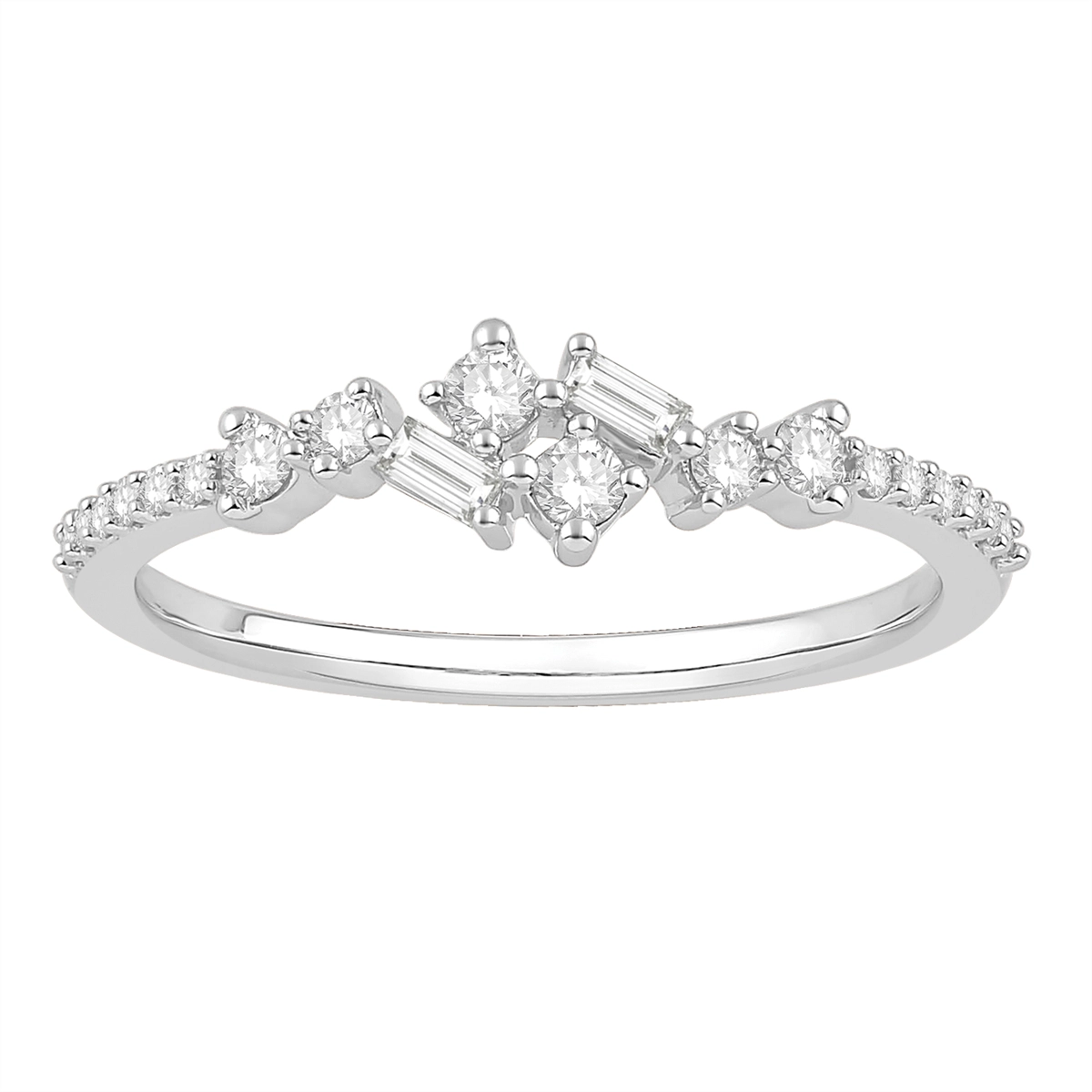 Women’s vintage diamond engagement rings-14K White Gold Fancy Diamond Ring, Baguettes & Rounds