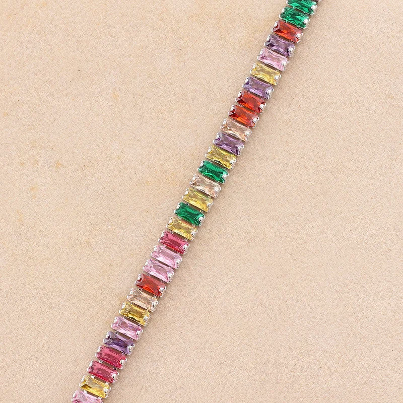 5*2.5mm Horizontal Row Colorful Crystals-White Gold Color