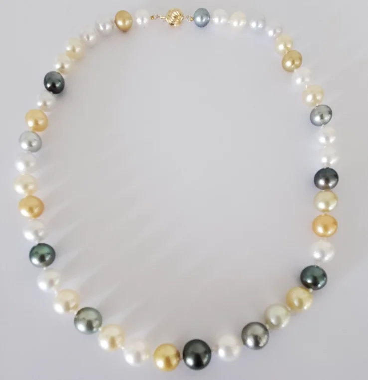 Women’s fashionable necklaces-Multicolored Pearl Necklace with 14kt Yellow Gold Clasp