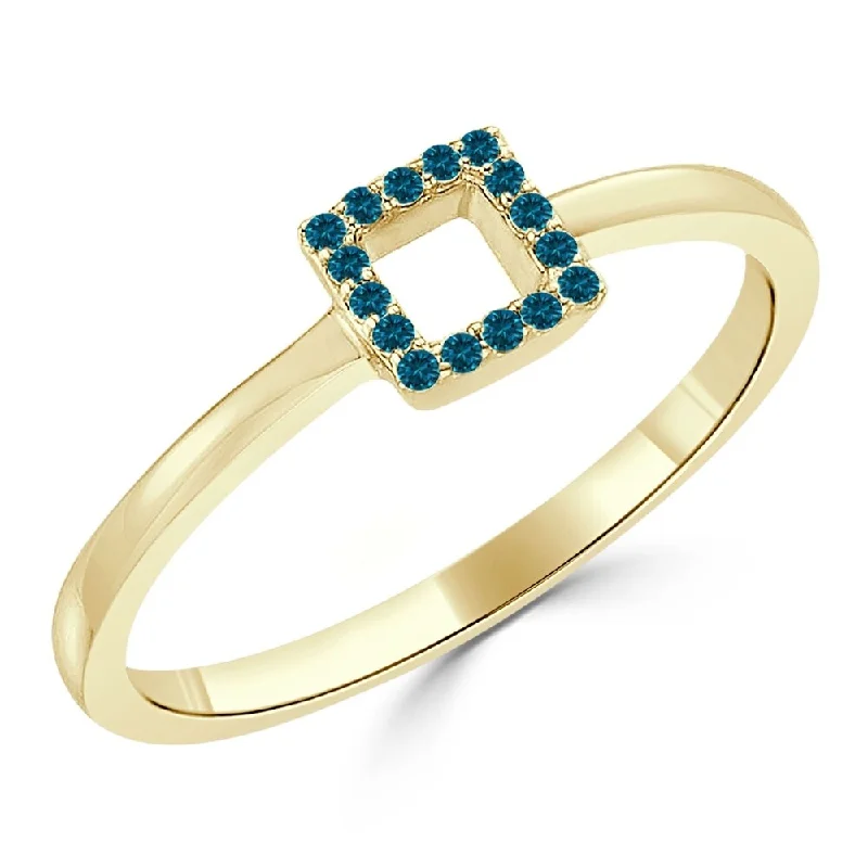 Women’s luxury diamond rings-Auriya Dainty and Petite Stackable Open Square Blue Diamond Ring 0.06ct TDW 10K Gold