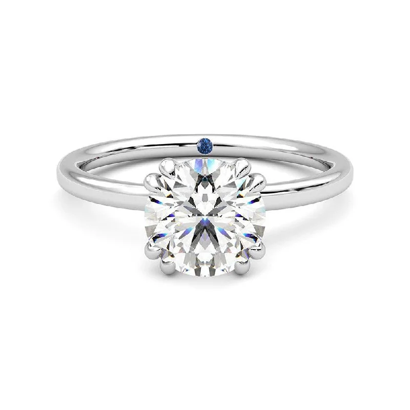 Women’s sapphire engagement rings-Double Prong Round Moissanite Engagement Ring with Hidden Halo and Anniversary Stone Accent